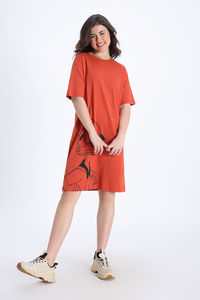 Zivame Donald Duck Knit Cotton Loungewear Dress - Mars Red — thumbnail 3
